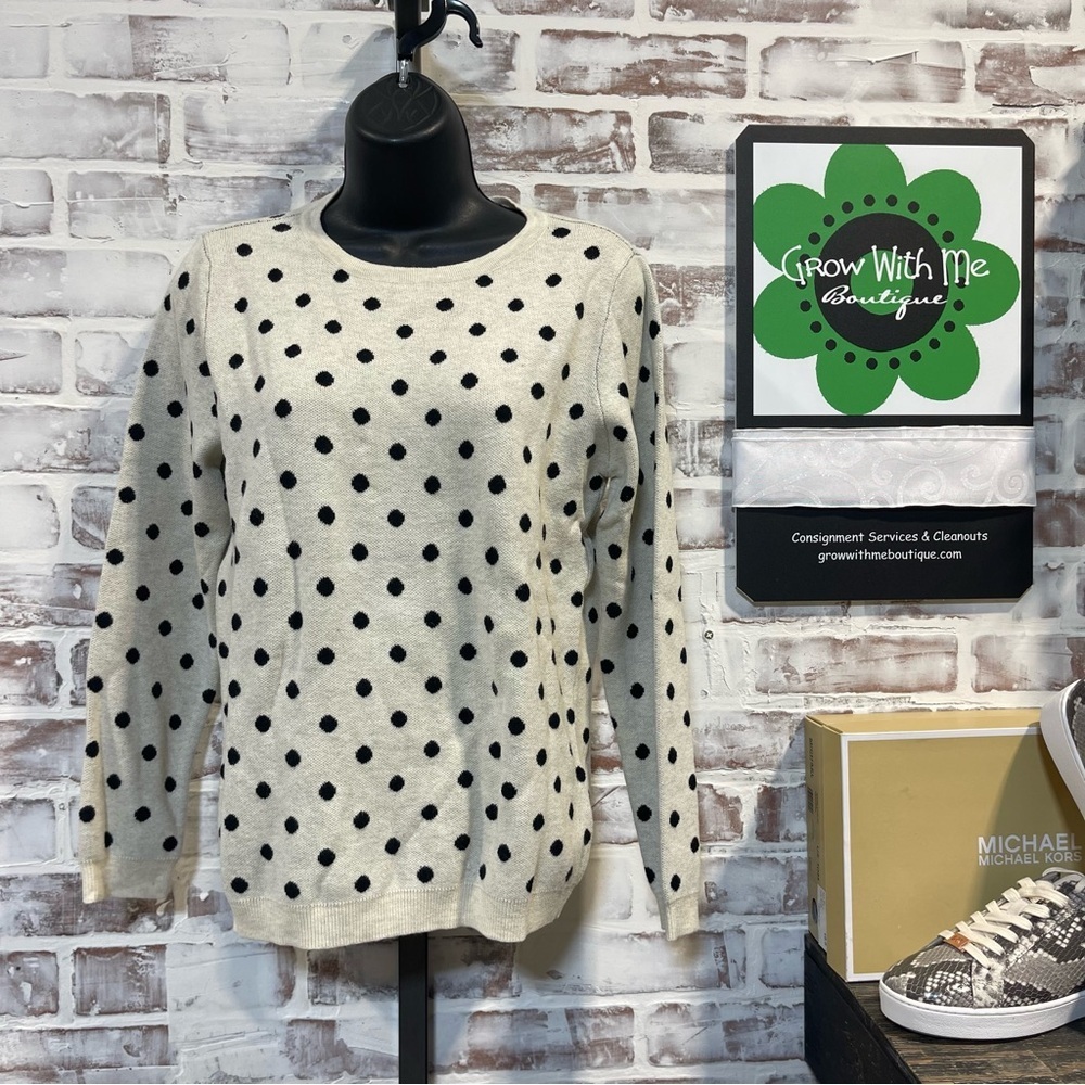 AMPERSAND AVE Black and Cream Polka Dot Sweater XS